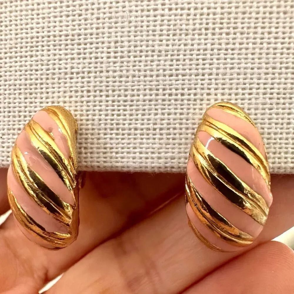 Pink and gold enamel clip on earrings